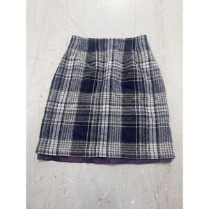 Vintage Savannah Skirt Womens 4 Petite Navy Gray Plaid Wool Blend Dark Academia